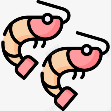 虾烤肉57线形颜色图标