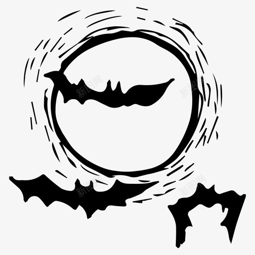 月亮和蝙蝠万圣节素描svg_新图网 https://ixintu.com 月亮 蝙蝠 万圣节 素描