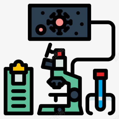 实验室冠状病毒62线状颜色图标