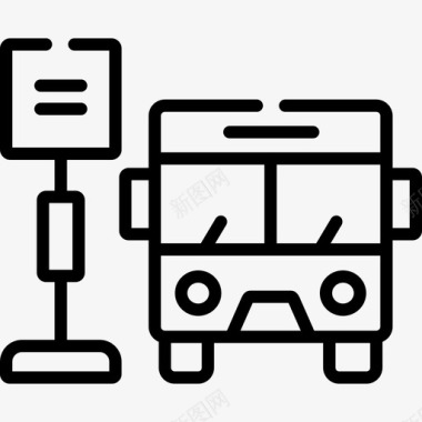 公交车站城市生活49直线图标