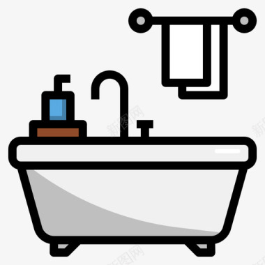 浴缸家具216线性颜色图标