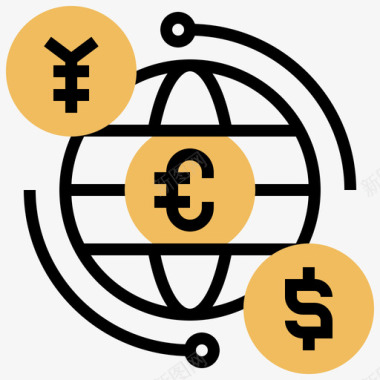 货币交易全球商业25黄影图标
