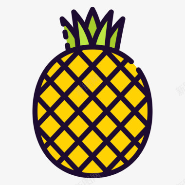 菠萝水果和蔬菜6线形颜色图标