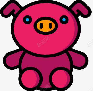 猪软玩具4线性颜色图标