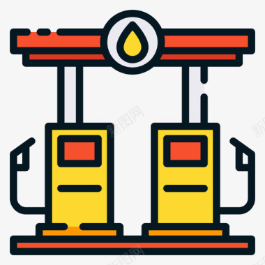 加油站石油工业16线性颜色图标
