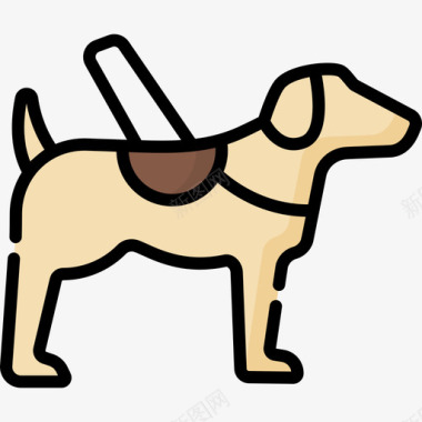 导盲犬残疾人援助13线形颜色图标