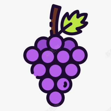 葡萄水果和蔬菜6种线形颜色图标