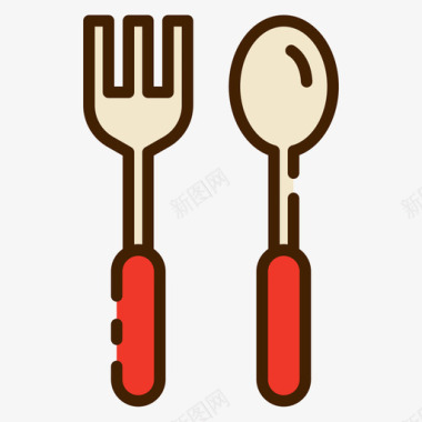 勺子和叉子快餐112线性颜色图标
