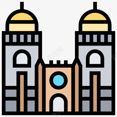 波尔图大教堂55号地标线性颜色图标
