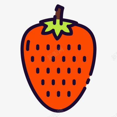草莓水果和蔬菜6线形颜色图标