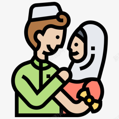 婚礼穆斯林婚礼6线性颜色图标