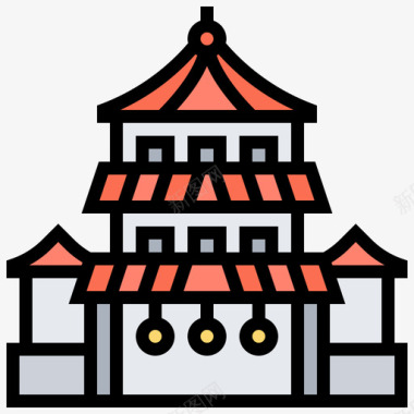 寺庙建筑102线条色彩图标