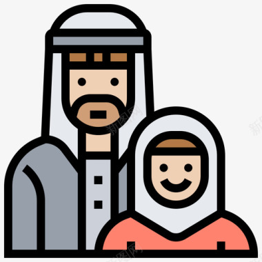 家庭穆斯林婚礼6线性颜色图标
