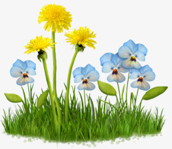 茂盛小草手绘草丛花朵春天环保绿色植物高清图片