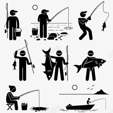 垂钓钓鱼鱼竿鱼常用小图标图标