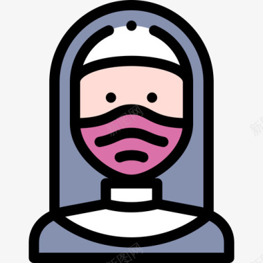 修女带医用面具的化身1线性颜色图标