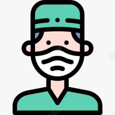 医生带医用面罩的头像1线性颜色图标