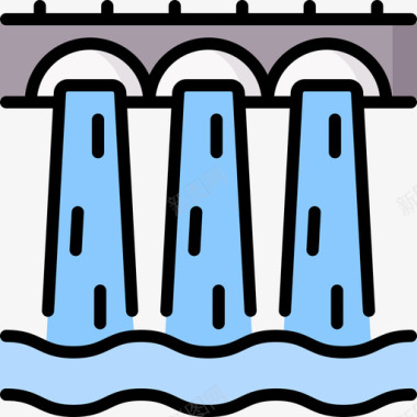 大坝可再生能源45线性颜色图标