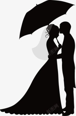 亲吻额头打伞的情侣剪影高清图片