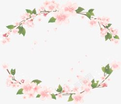 春季花朵粉色小桃花花环边框素材素材