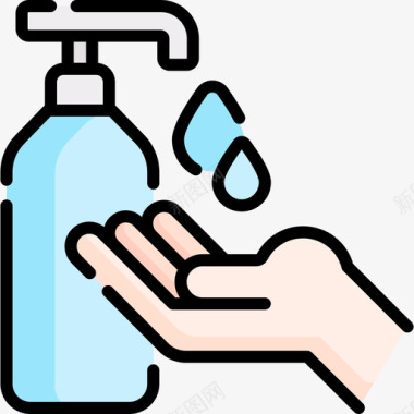 液体肥皂卫生和消毒4线性颜色图标
