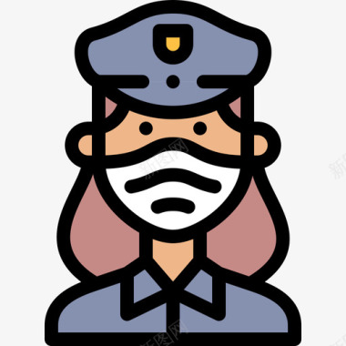警察头像带医用面具1线性颜色图标