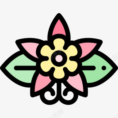 花朵热带花卉图案4线形颜色图标