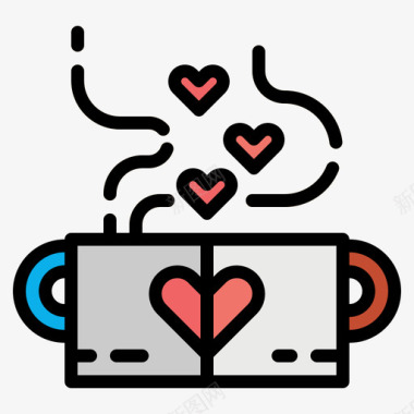咖啡杯爱情时刻4线性颜色图标
