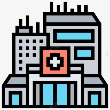 医院城市元素12线性颜色图标