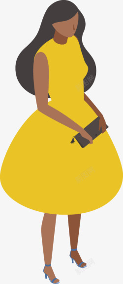 穿黄裤子的人物穿黄衣服的黑人女子25D等距时尚人物图免扣扁平等距高清图片
