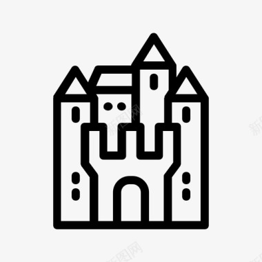 城堡建筑和城市幻想图标