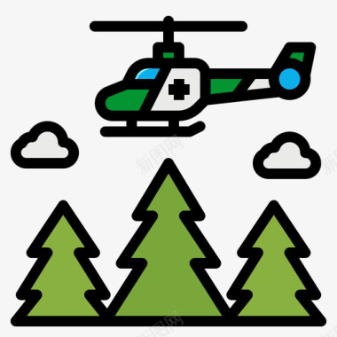 直升机自然灾害45线性颜色图标