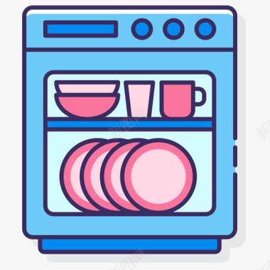 洗碗机卫生52线性颜色图标