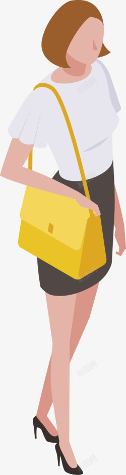 单肩挎的黄色挎包女子25D等距时尚人物图免扣扁平等素材