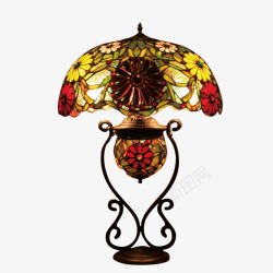 彩玻经典向日葵子母台灯欧式复古彩玻客厅灯民国时代的灯工高清图片