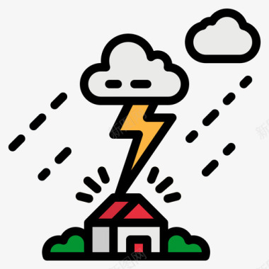 雷雨自然灾害45线状颜色图标