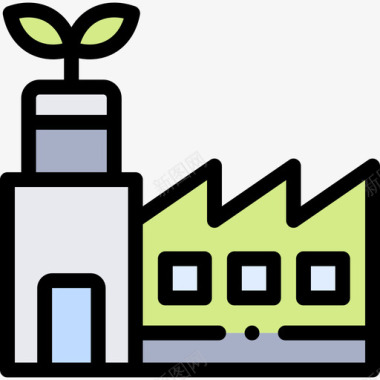 生态工厂可再生能源39线性颜色图标