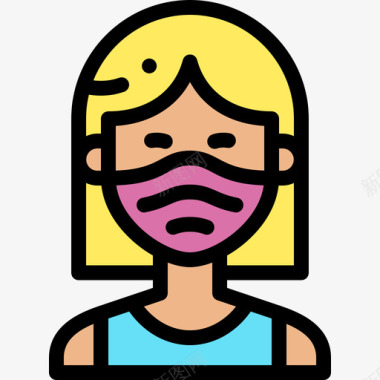 女孩头像带医用面具1线性颜色图标