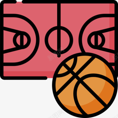 篮球场城市元素81线性颜色图标