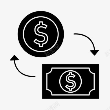 硬币和纸币的兑换商业金融图标