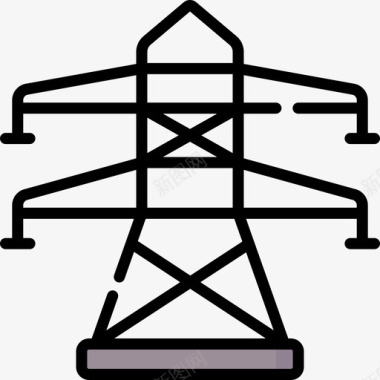 电塔可再生能源45线性颜色图标