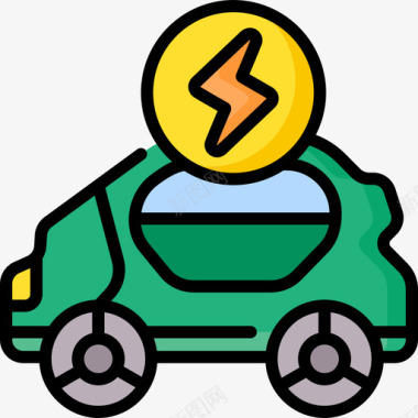 电动汽车可再生能源45线性颜色图标