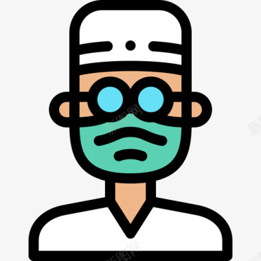 医生带医用面罩的头像1线性颜色图标