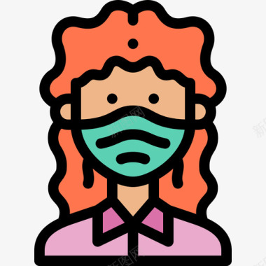 女人头像带医用面具1线性颜色图标