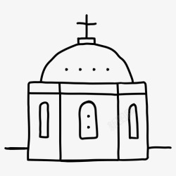 世界地标蓝色圆顶教堂希腊手绘高清图片
