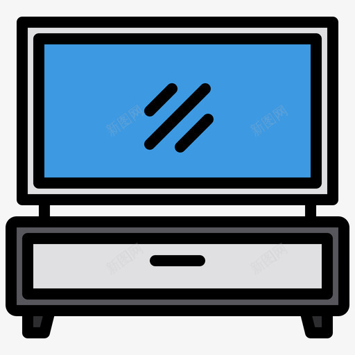 电视桌家具和装饰2线性颜色svg_新图网 https://ixintu.com 电视 家具 装饰 线性 颜色
