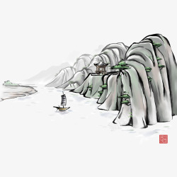 中国古风水墨山水免扣透明插画后期美化PS设计189素材