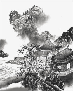 中国古风水墨山水免扣透明插画后期美化PS设计388素材