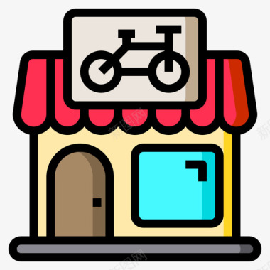 自行车184号店线性颜色图标