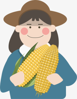 抱着玉米的农民图免扣扁平等距插画人物合辑素材